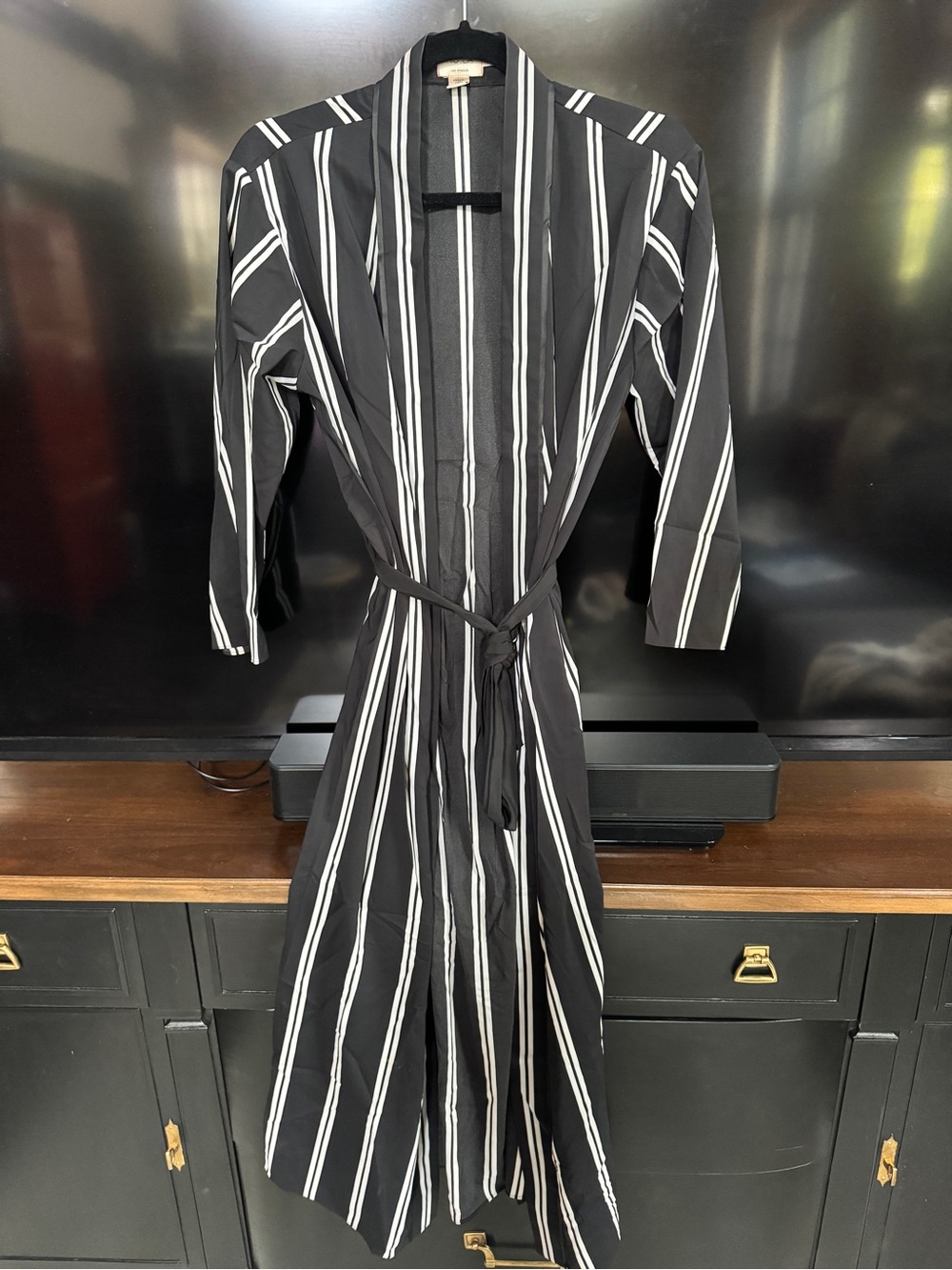 Alice + Olivia Black and White Striped Wrap Dress